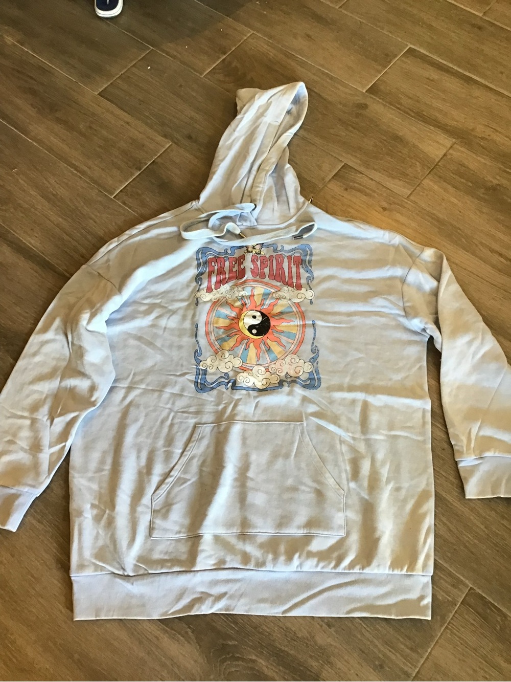 No Boundaries Light Blue 'Free Spirit' Graphic V-Neck Sweater